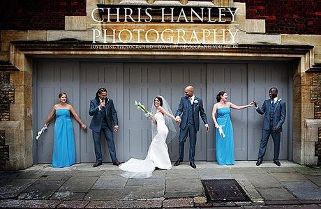 Trinity College Cambridge wedding by Chris Hanley Photography 15 As with every Chris Hanley Photography shoot, there's a fantastic fun group shot - and Steph steals the show!