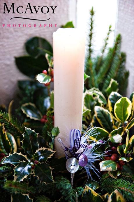 Beeston Manor wedding by McAvoy Photography 165 Candle with a little purple check ribbon