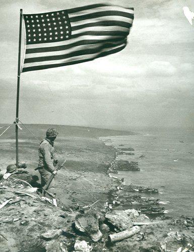 American Flag on Iwo Jima overlooking the landing beaches