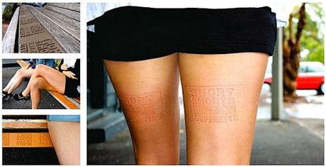 Plates On Benches Leave Ads On Ladies' Legs
