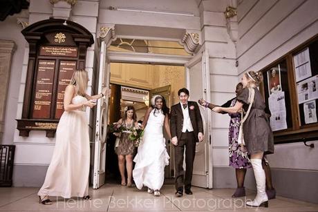 Vintage London wedding by photographer Heline Bekker 22 Denise and Luca leaving St Peter's - married!