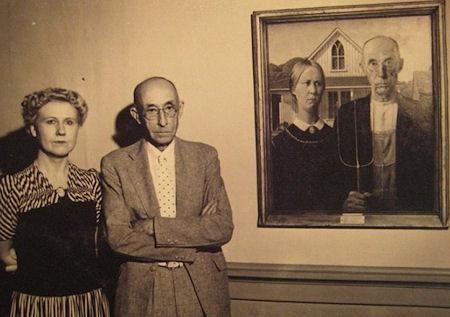 The Models Who Were Used In 'American Gothic' Standing By The Painting