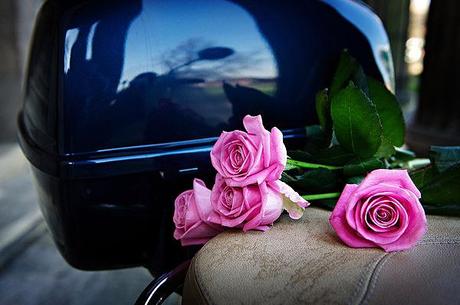Vespa photoshoot for English Wedding blog Chris Hanley Photography 08 Roses on a Vespa seat