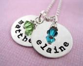 Winner: Brag About It TWO TINY Brags with Birth Stones - Hand Stamped Sterling Silver Personalized Name Necklace