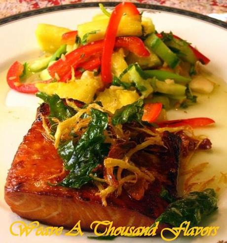  Asian Grilled Salmon with Fried Basil & Ginger Oil