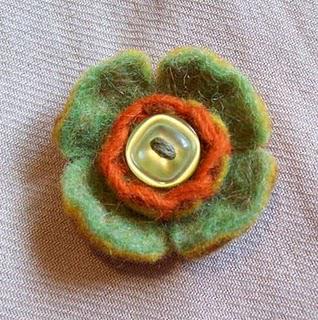 Green Felt Flower Brooch