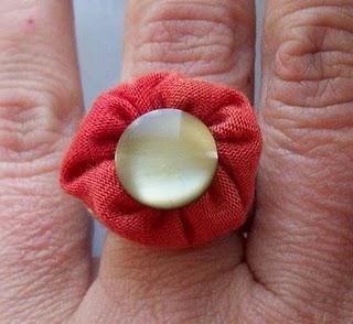 Orange Fabric Ring with Green Button