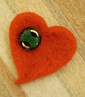 Red Felt Brooch with Old Vintage Button