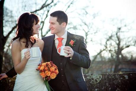A lovely warm photo on a cold January wedding day