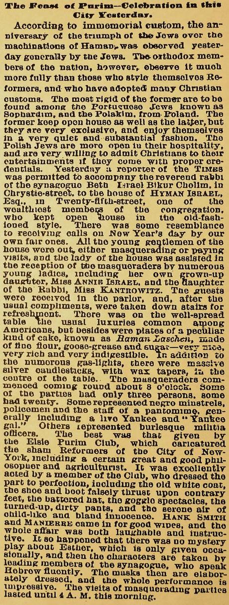 For Purim 2011: A visit to New York City, 1872.