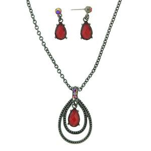 88274 Ruby teardrop necklace and earrings set