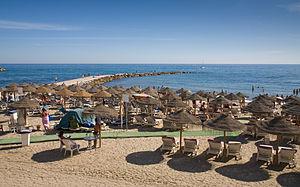 The beach in Marbella in the Costa Del Sol, Spain.
