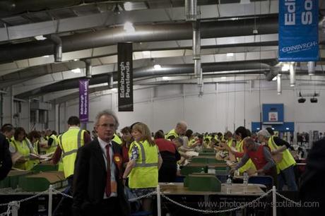 Photo - election votes being counted at Ingliston, Scotland