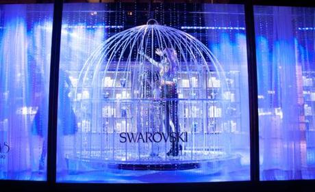 Swarovski Caged bird at the Harrods enchanted crystal forest. 