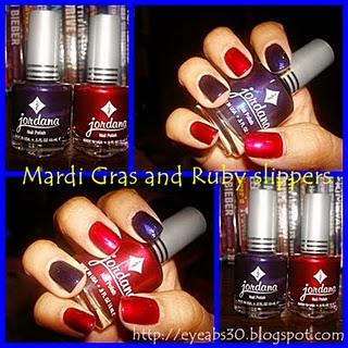 Nail polish: Jordana in Mardi Gras and Ruby Slippers