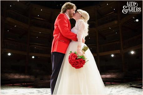 RSC Swan Theatre Wedding Photographer Royal Shakespeare Company kiss on stage