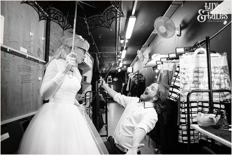 RSC Swan Theatre Wedding Photographer Royal Shakespeare Company funnt photos backstage with props