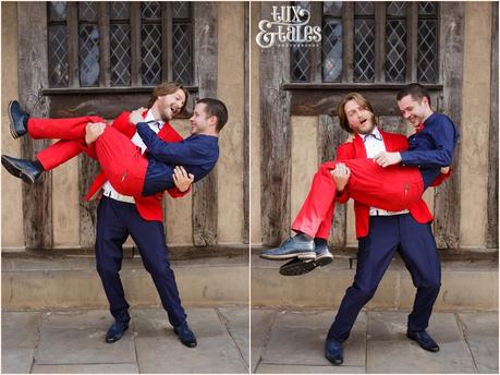 Groom preparation photography RSC Swan Theatre Wedding Photographer funny photos with best man