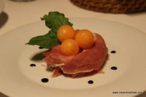Parma ham with melon balls
