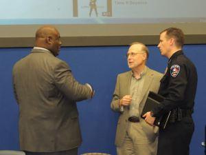 Alan Bean (center) in conversation with Rev. Dwight McKissic (Left) and Arlington Police Chief, Will Johnson.