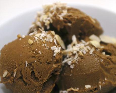 Chocolate Coconut Avocado Ice Cream So creamy! I garnished with some dried coconut and toasted almonds
