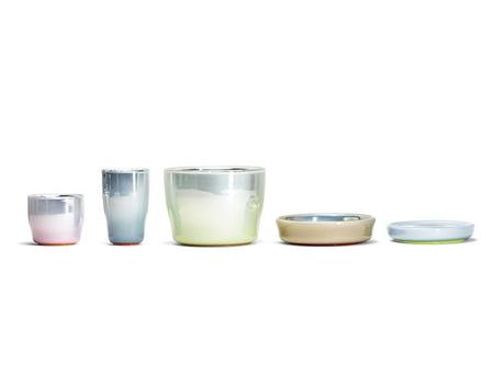 Dutch Designers Master Color and Texture Stefan Scholten and Carole Baijings designed pastel vessels by verreum made of glass and silver coating