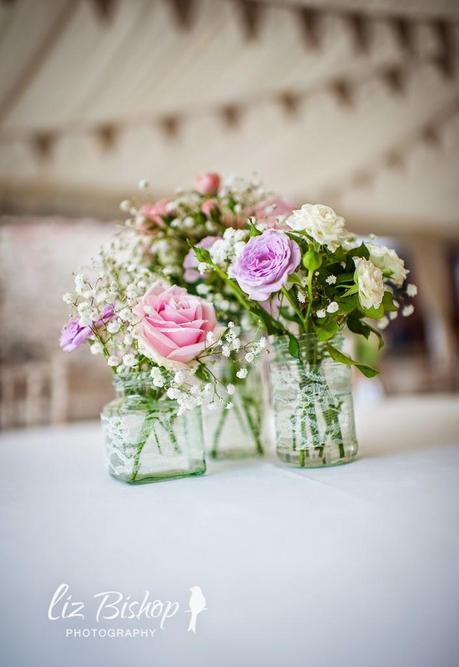 glass jars with lace