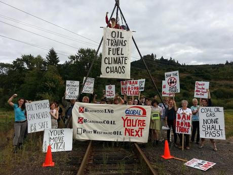 Oil Train Opponents Blockade Tracks at Port Westward Photo courtesy Portland Rising Tide