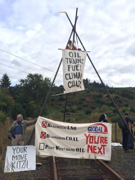 Oil Train Opponents Blockade Tracks at Port Westward photo courtesy Portland Rising Tide
