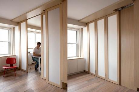 Raydoor installed White oak and opal frosted glass doors in a Manhattan condo building White oak and opal frosted glass doors by Raydoor