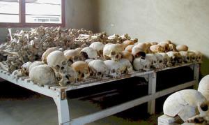 Skulls displayed at The Rwandan Genocide Murambi Memorial