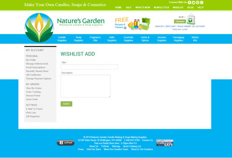 Nature’s Garden Wishlist wishlist add page on NG site