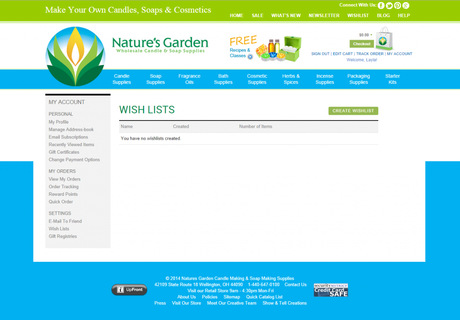Nature’s Garden Wishlist wishlists page on NG site