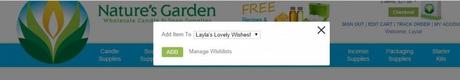 Nature’s Garden Wishlist wishlist pop up box on NG site