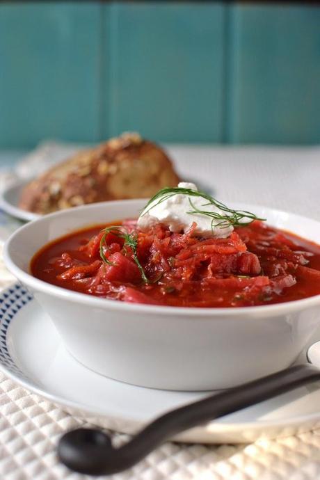 Borscht -- Russian Beet & Vegetable Soup (Vegetarian Recipe)