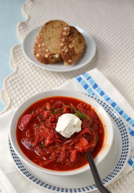 Borscht -- Russian Beet & Vegetable Soup (Vegetarian Recipe)