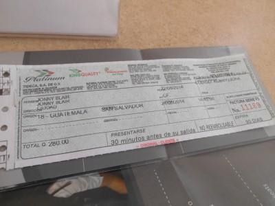 World Borders: The Luxury Way to Get from Guatemala to El Salvador (Guatemala City to San Salvador by King Quality) My bus ticket from Guatemala City to San Salvador.