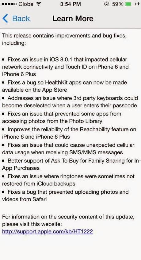 iOS 8.0.2 is now available for download to fix known bugs in iOS 8.0.1