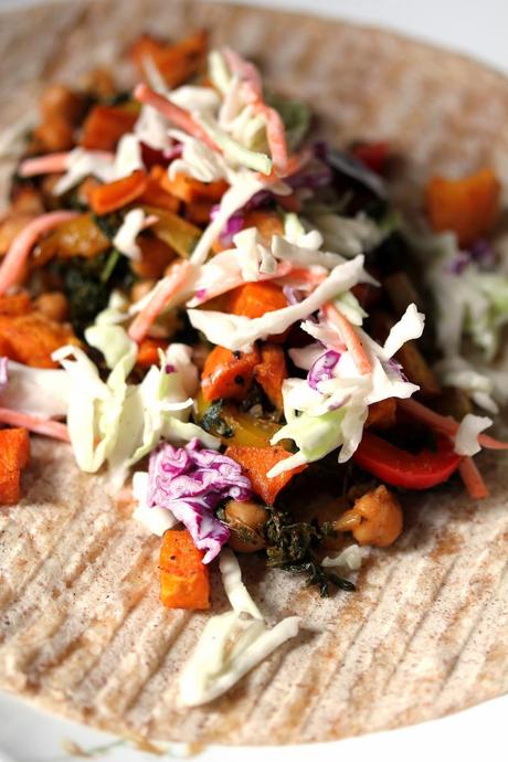 Sweet Potato, Pepper, Kale, and Chickpea Tacos