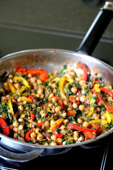 Sweet Potato, Pepper, Kale, and Chickpea Tacos