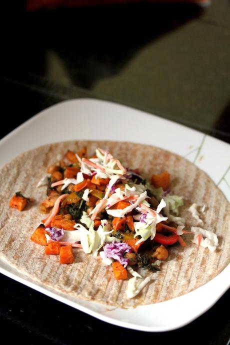 Sweet Potato, Pepper, Kale, and Chickpea Tacos