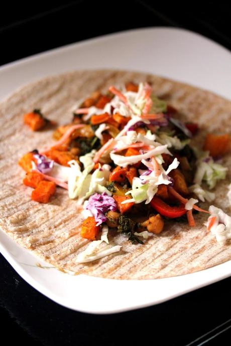 Sweet Potato, Pepper, Kale, and Chickpea Tacos