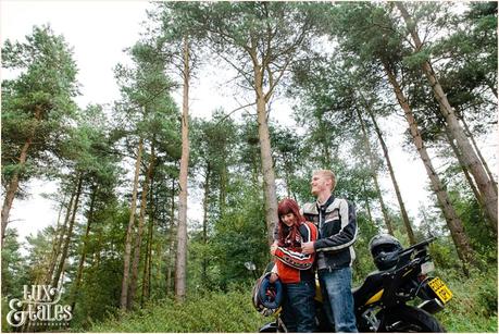 Motorbike Motorcycle Engagement Photography in Yorkshire Countryside | Tux & Tales Photography | Couple wearing biker Jackets