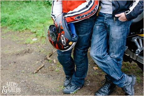 Motorbike Motorcycle Engagement Photography in Yorkshire Countryside | Tux & Tales Photography | Couple wearing biker jackets