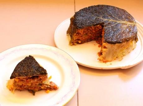 STUFFED CABBAGE CAKE / CHOU FARCI GATEAUX Stuffed cabbage cake sliced