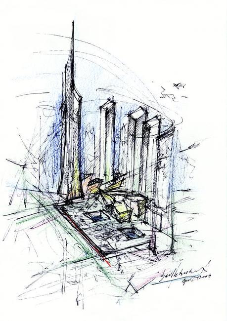 Architect Daniel Libeskind on Optimism and Drawing at Dwell on Design NY Ground Zero master plan sketch by Daniel Libeskind