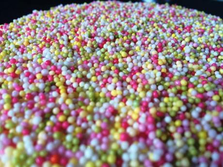 Sprinkles & Checkerboard Birthday Cake sugar sprinkles hundreds and thousands cake topping