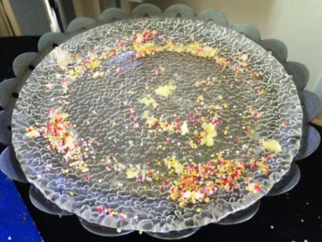 Sprinkles & Checkerboard Birthday Cake empty cake plate ccc