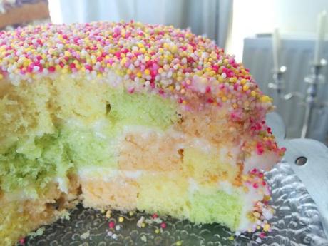 Sprinkles & Checkerboard Birthday Cake checkerboard cake pastel layers hundreds and thousands covered outer
