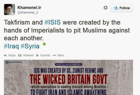 Ayatollah Khamenei tweets that ISIS was created by wicked US, Zionist, & British governments to sow discord between Muslims Ayatollah Khamenei tweets that ISIS was created by wicked US, Zionist, & British governments to sow discord between Muslims